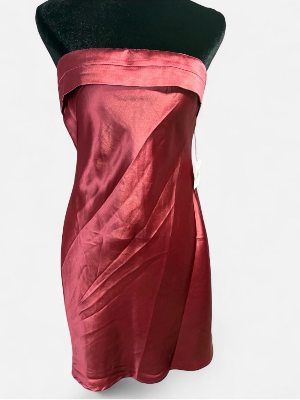 Altar'd State Strapless Satin Dress in Wine Red